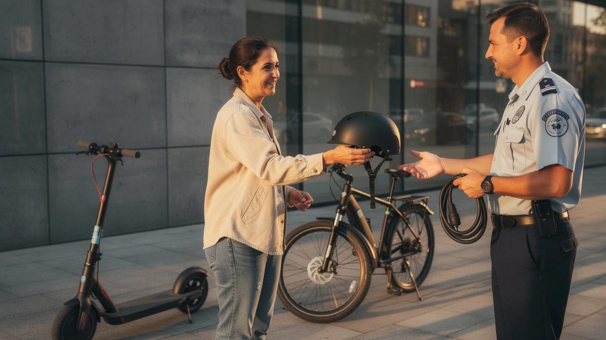 Renter receiving a helmet and keys before a city route in Kyiv