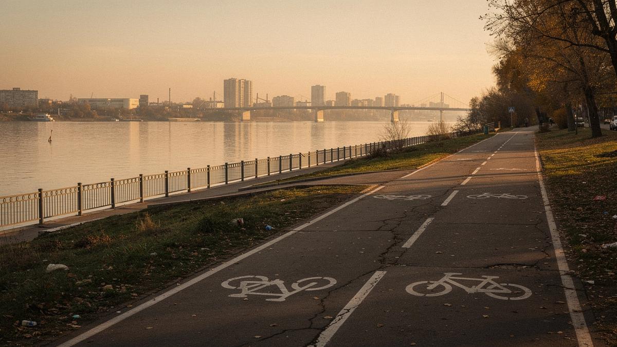 Riverside riding path along the Dnipro embankment in Kyiv Podil